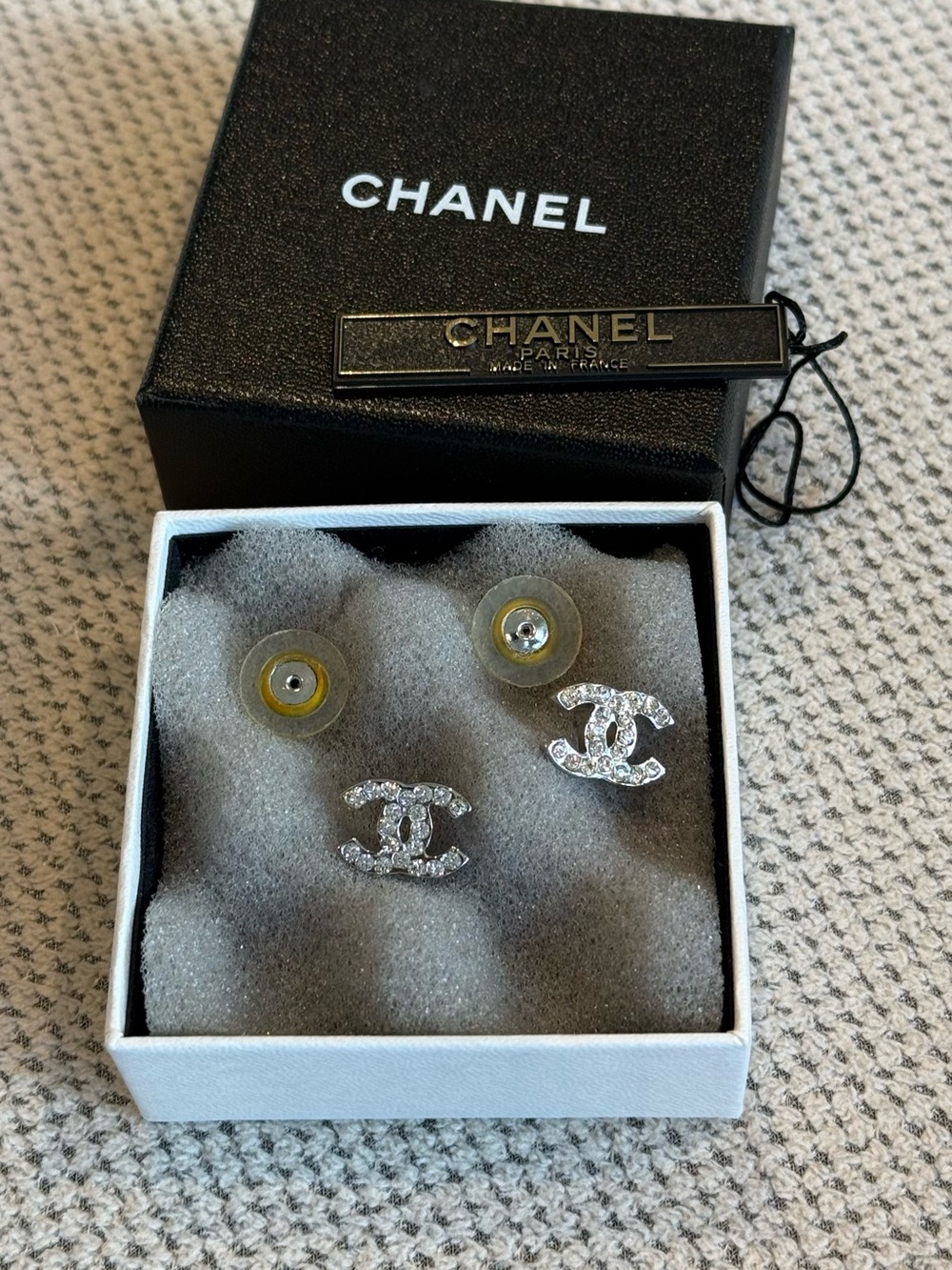 Authentic Chanel Crystal CC logo earrings